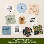 Personalized sticker labels in round and square shapes