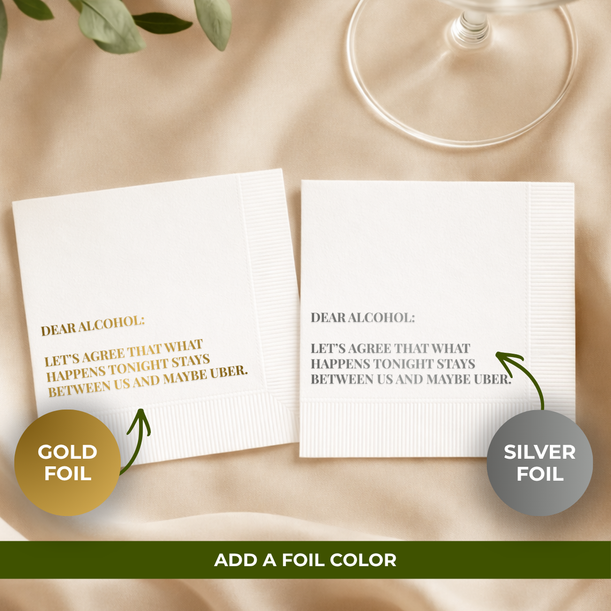 Dear Alcohol Uber funny wedding cocktail napkins