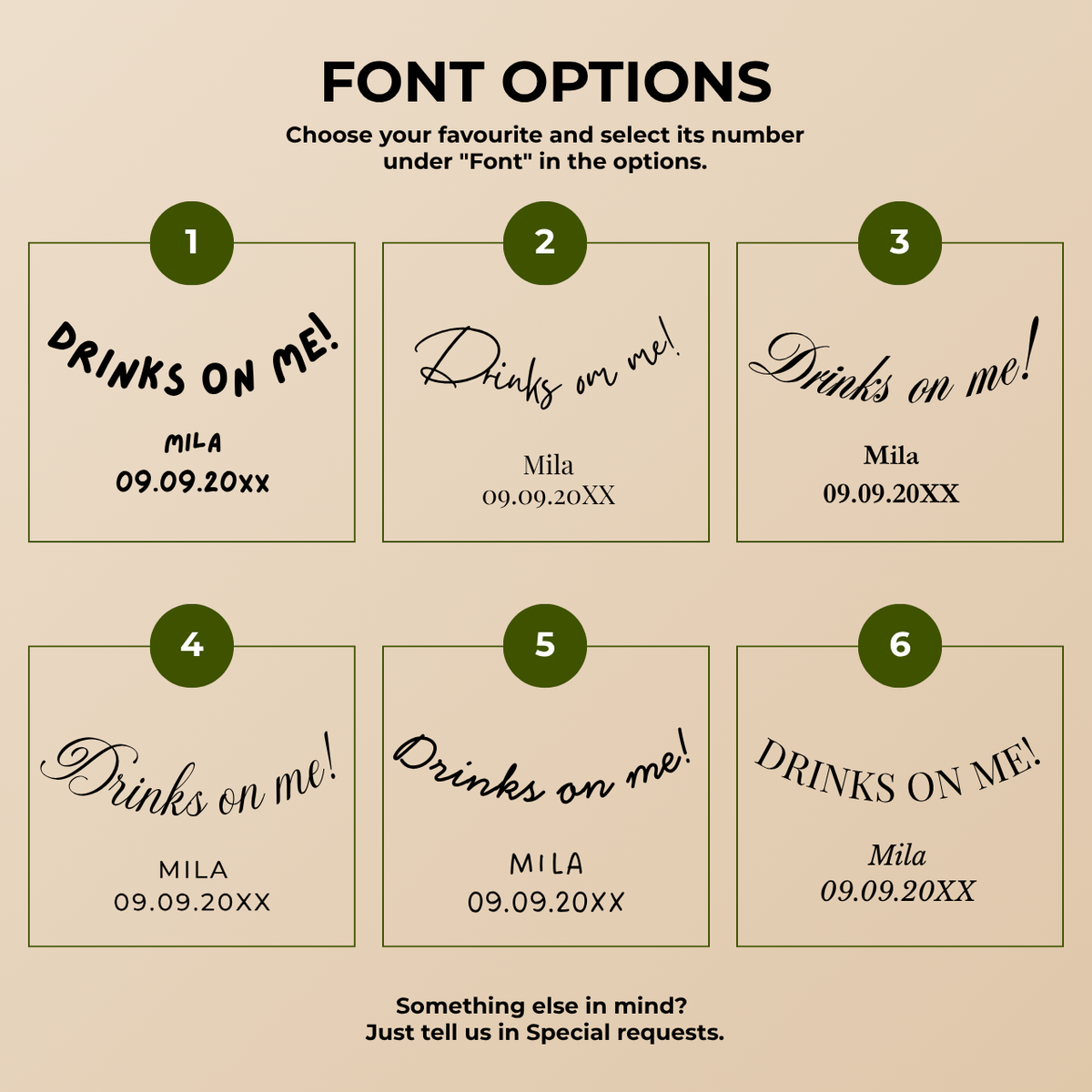 Font options for personalizing Drinks On Me pet napkins