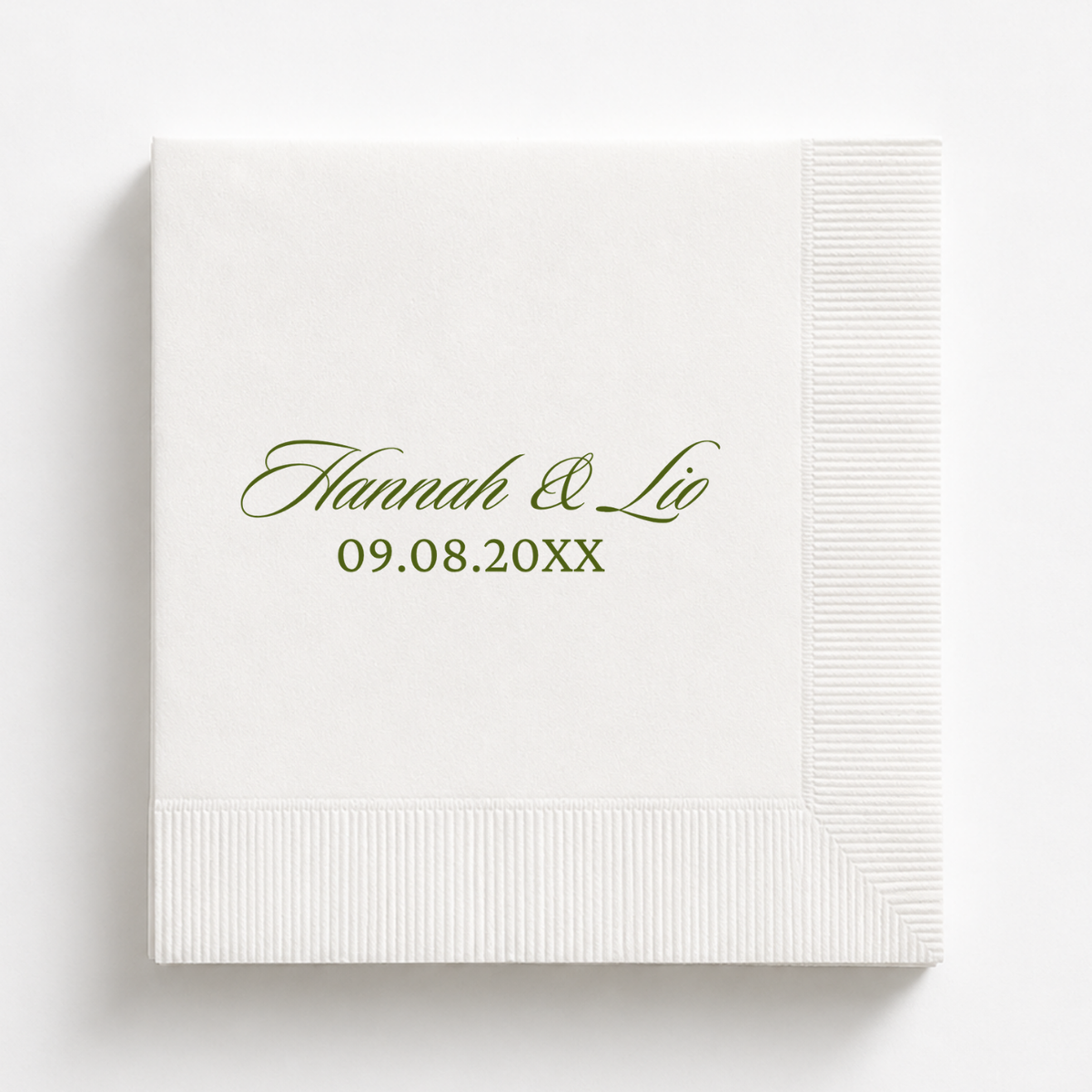Elegant Script Names Inline wedding napkin with names on one line