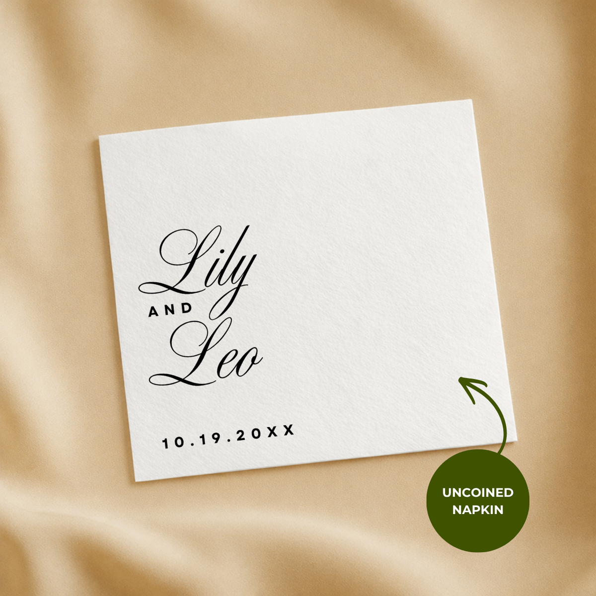 Elegant script names stacked wedding napkin with the wedding date