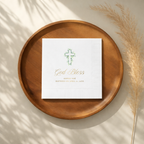Baptism napkin with a eucalyptus greenery cross and a child's name
