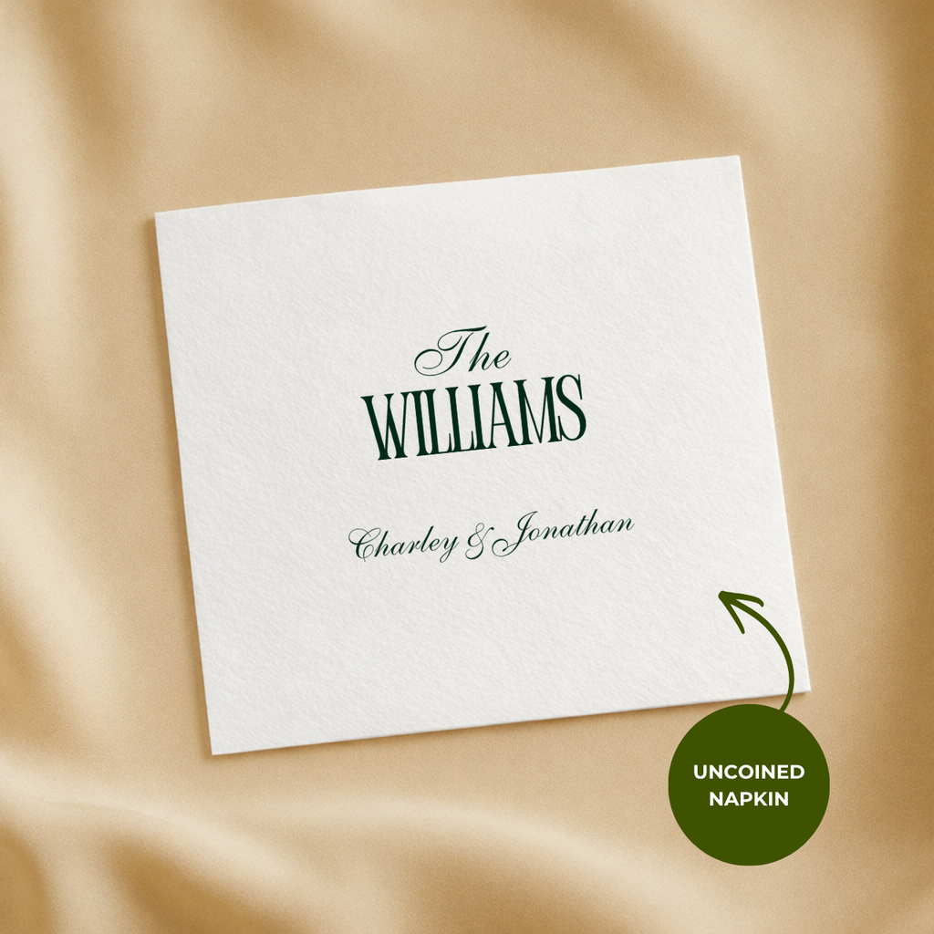Family name rehearsal dinner napkin with the wedding date