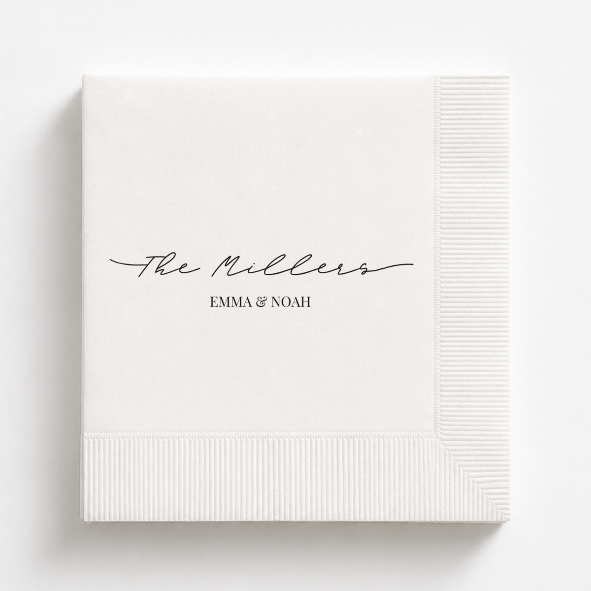 Family Name Script rehearsal dinner napkin with names and date
