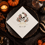 Personalized Halloween napkins with the floral skull design, in cocktail, luncheon and guest towel sizes