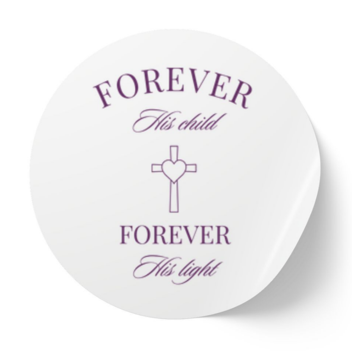 Forever His Child baptism favor label personalized with a name and date