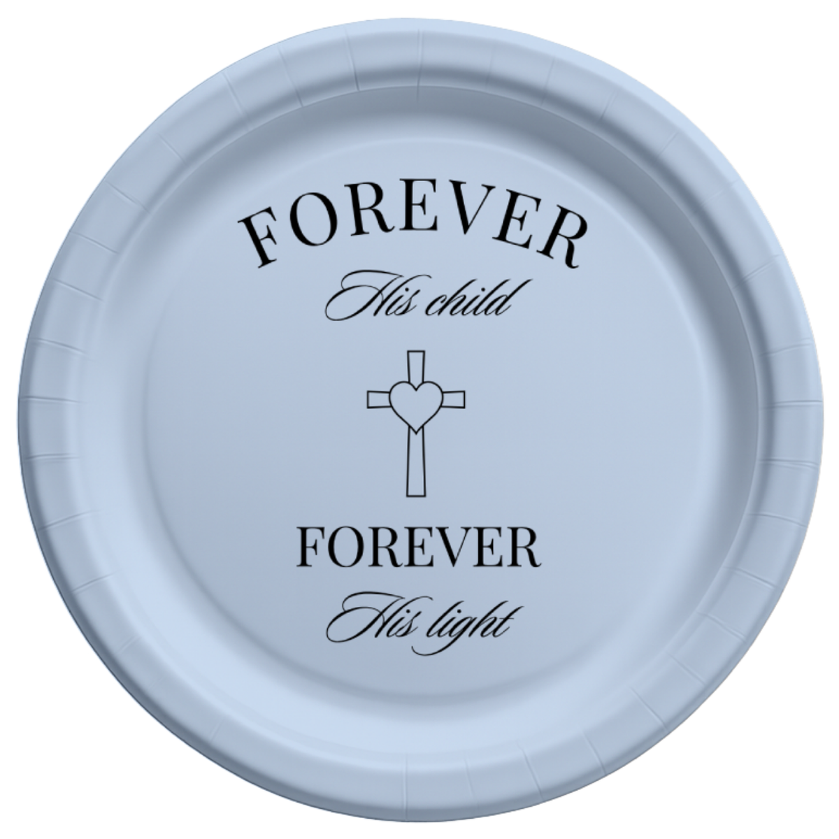 Forever His Child baptism paper plate personalized with a name and date