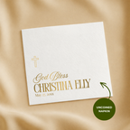 God Bless christening napkin with a name and baptism date