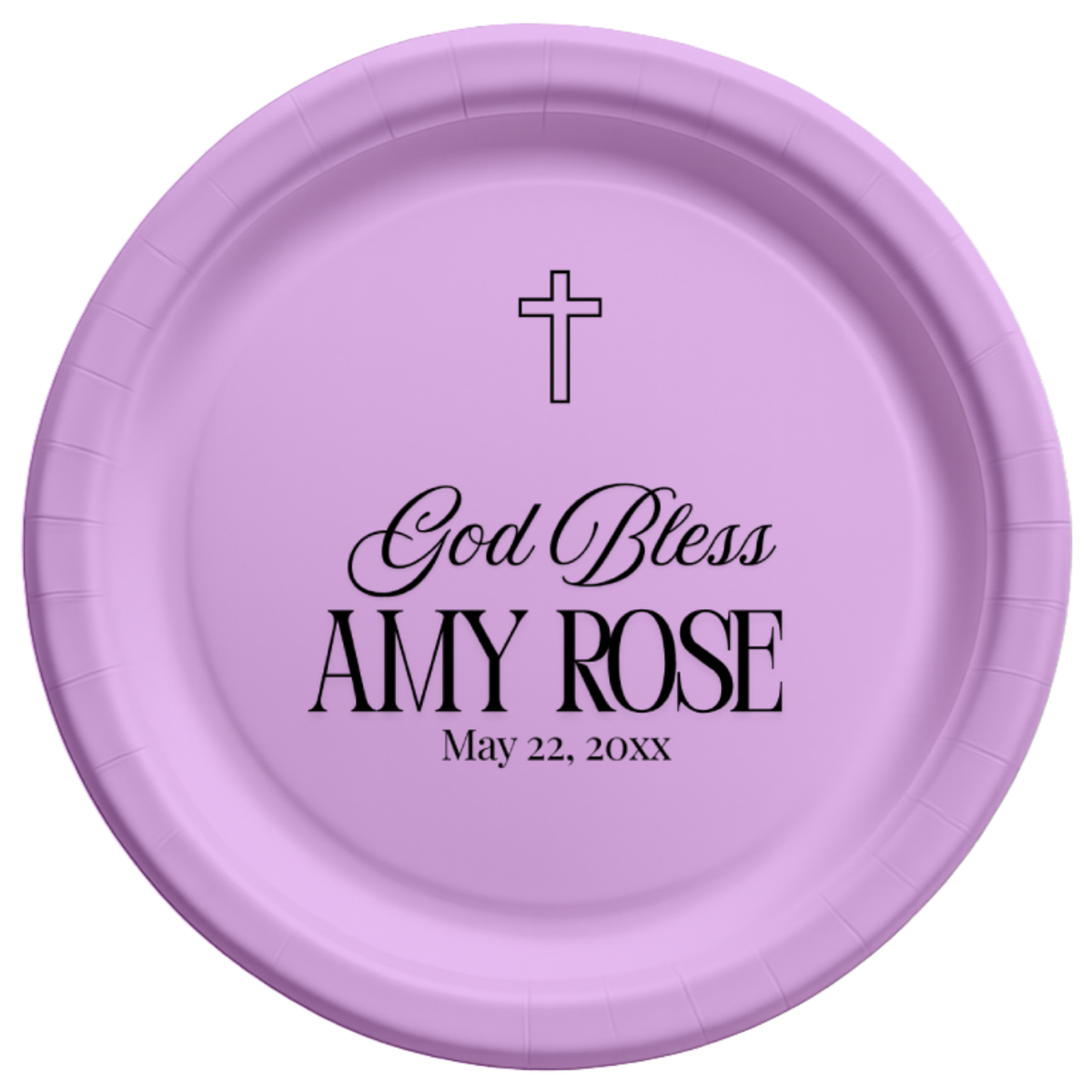 God Bless Classic baptism paper plate personalized with a name and date