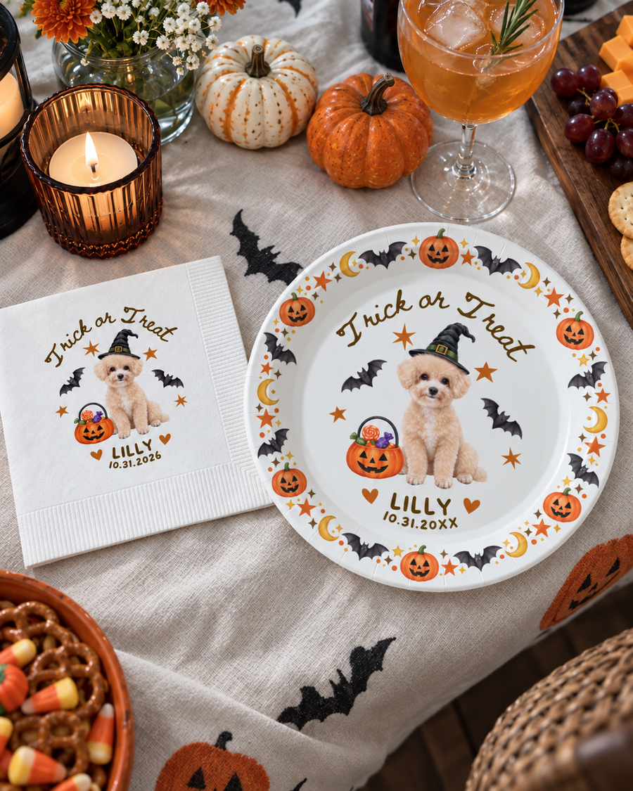 Custom Boo Ghost Dog Halloween Paper Plates