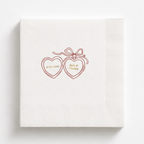 Heart Lockets & Bow wedding napkin with names and date