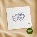 Heart lockets and bow wedding napkin with the wedding date