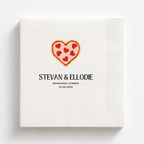 Heart Pizza rehearsal dinner napkin with names and date