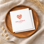 Rehearsal dinner napkin with a heart-shaped pizza illustration