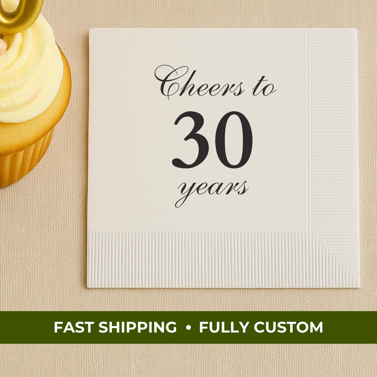 Cheers to 30 Years | Custom 30th Birthday Napkins