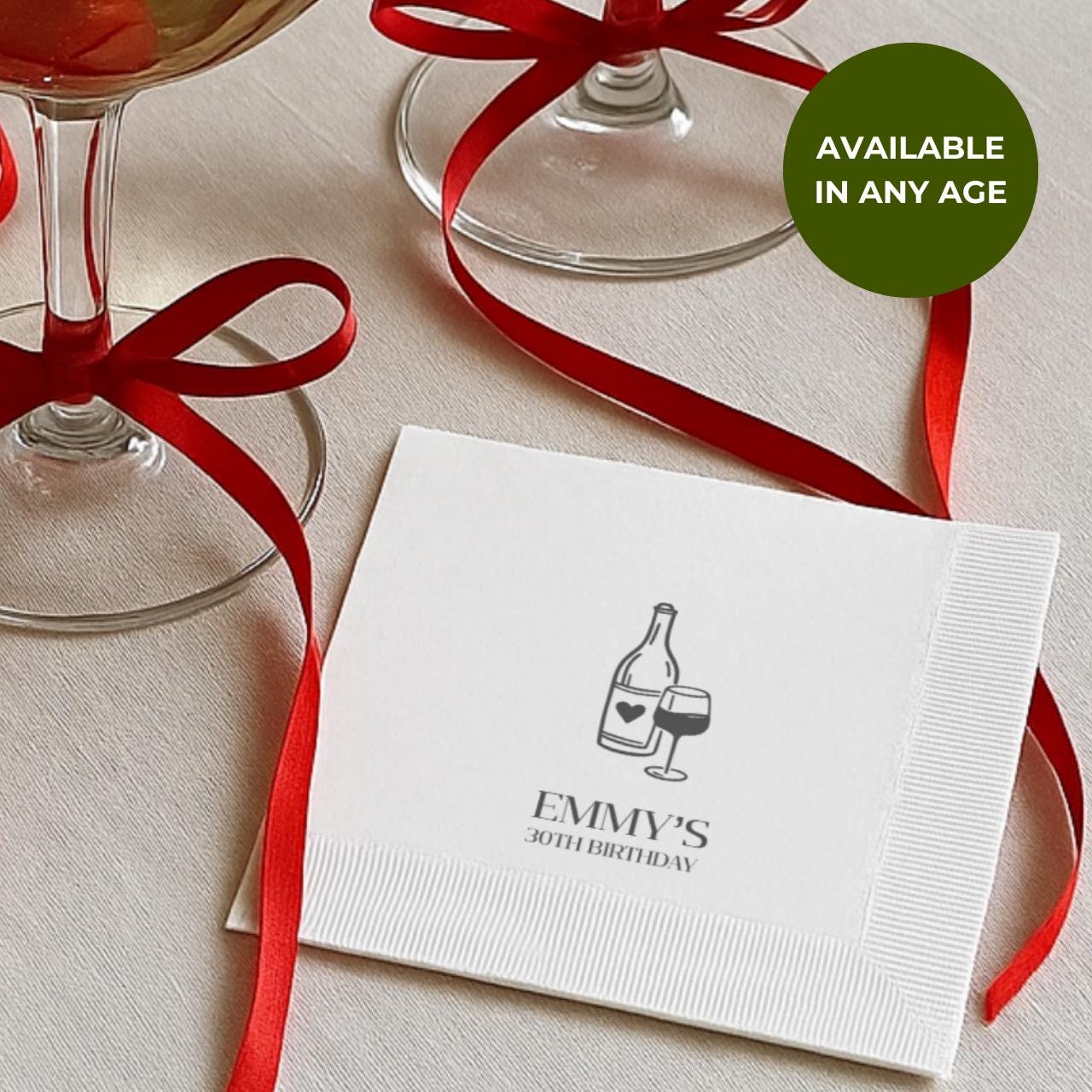 Your Name With Wine | Personalized 30th Birthday Napkins