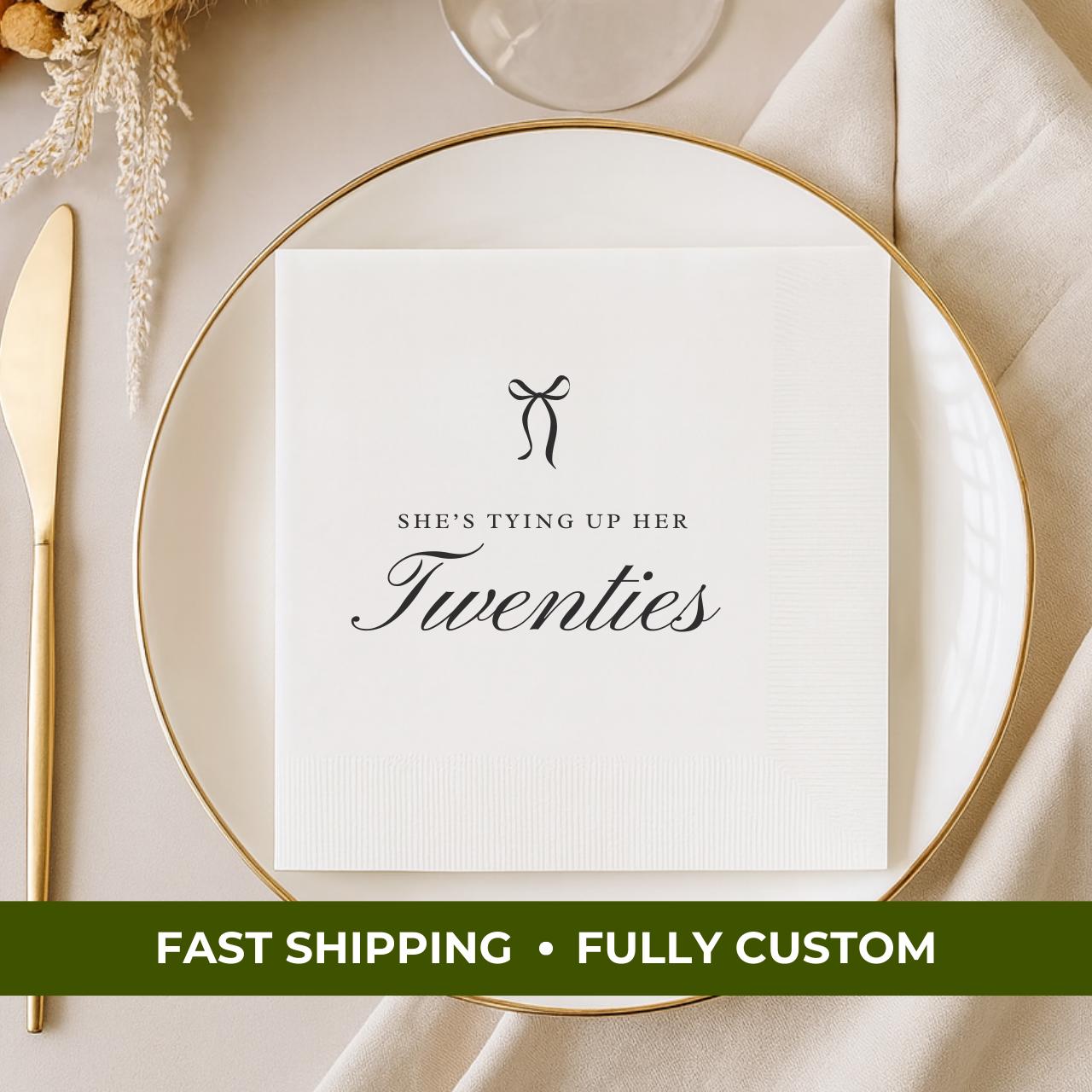 She's Tying Up Her Twenties | Personalized 30th Birthday Napkins