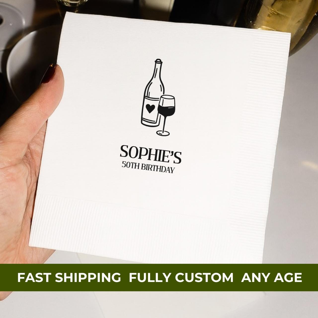 Your Name With Wine | Personalized 50th Birthday Napkins