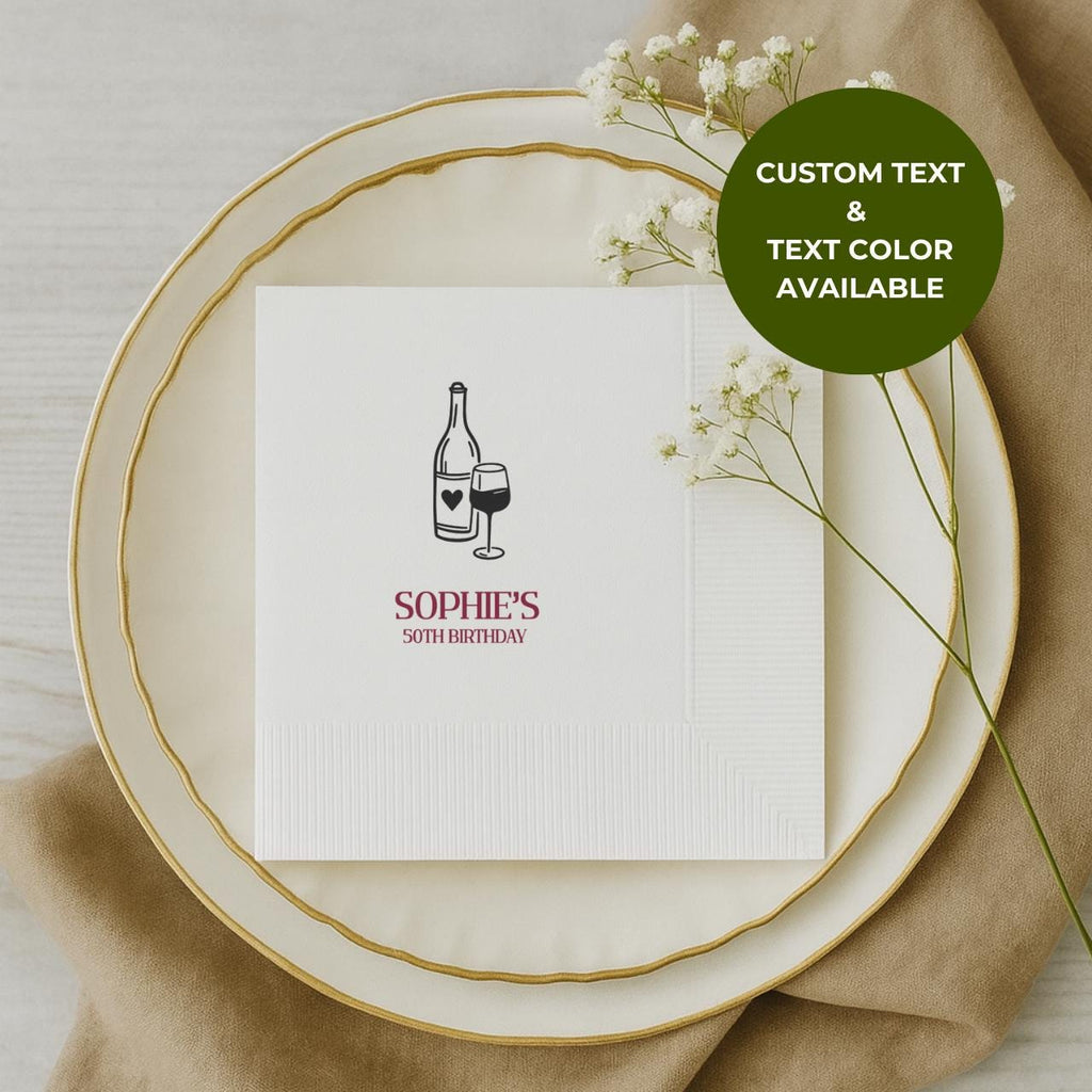 Your Name With Wine | Personalized 50th Birthday Napkins