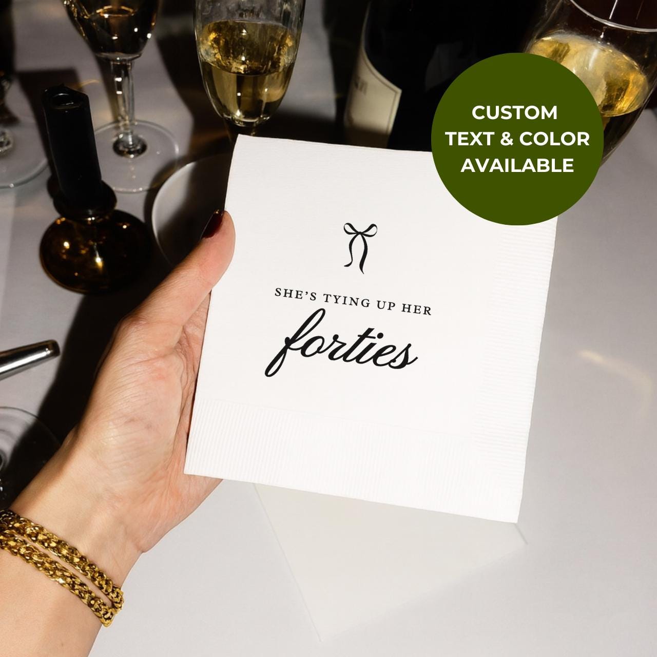 She's Tying Up Her Forties | Personalized 50th Birthday Napkins