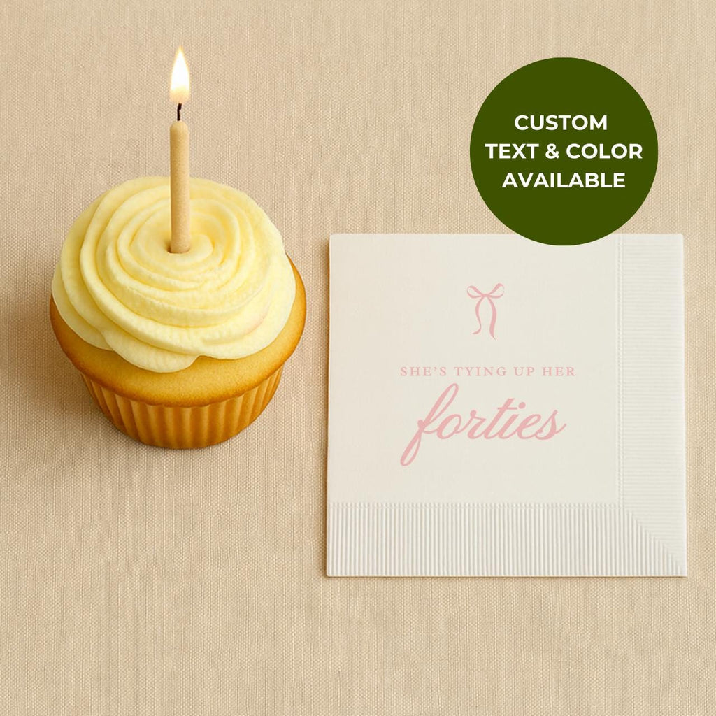 She's Tying Up Her Forties | Personalized 50th Birthday Napkins
