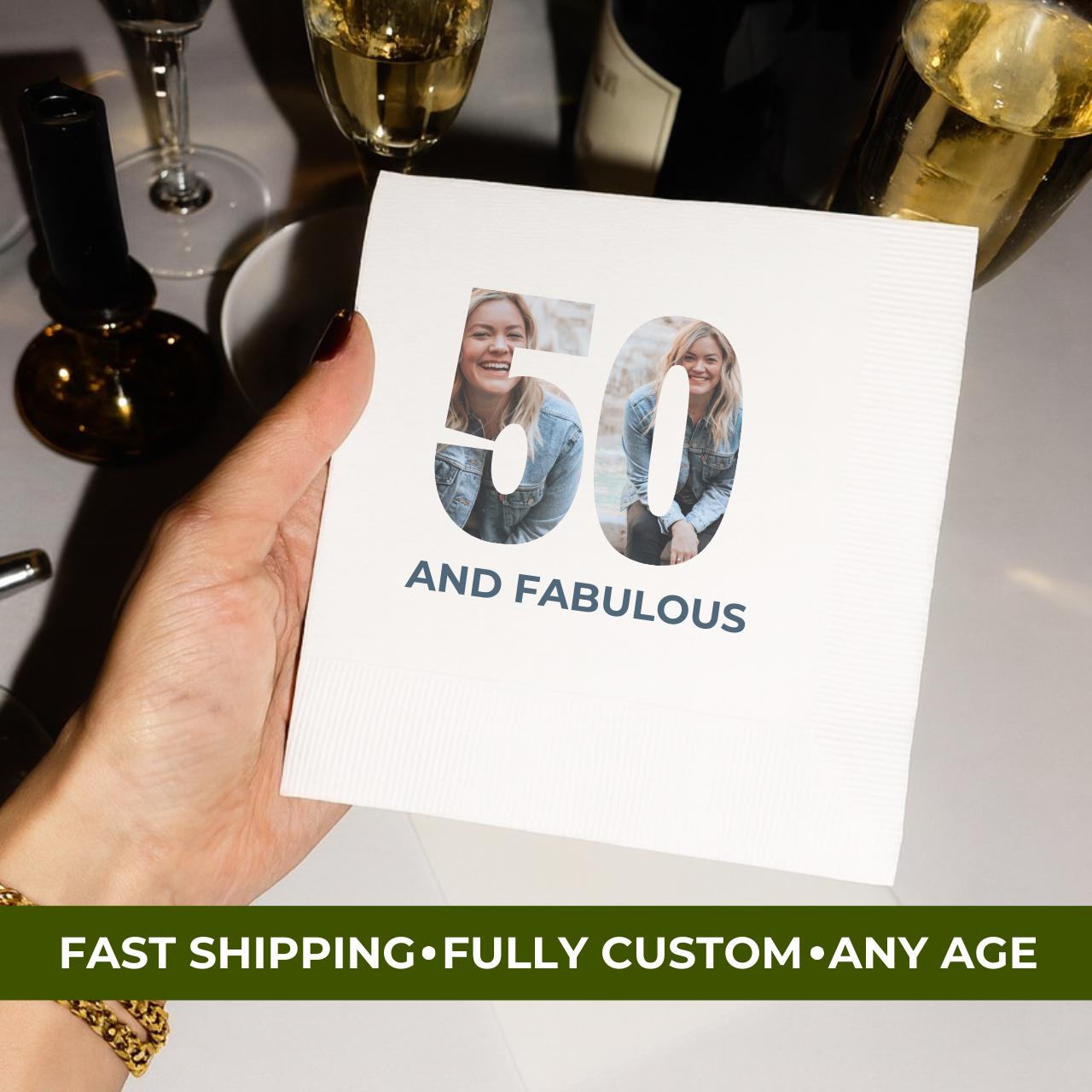 50 and Fabulous With Photo | 50th Birthday Napkins
