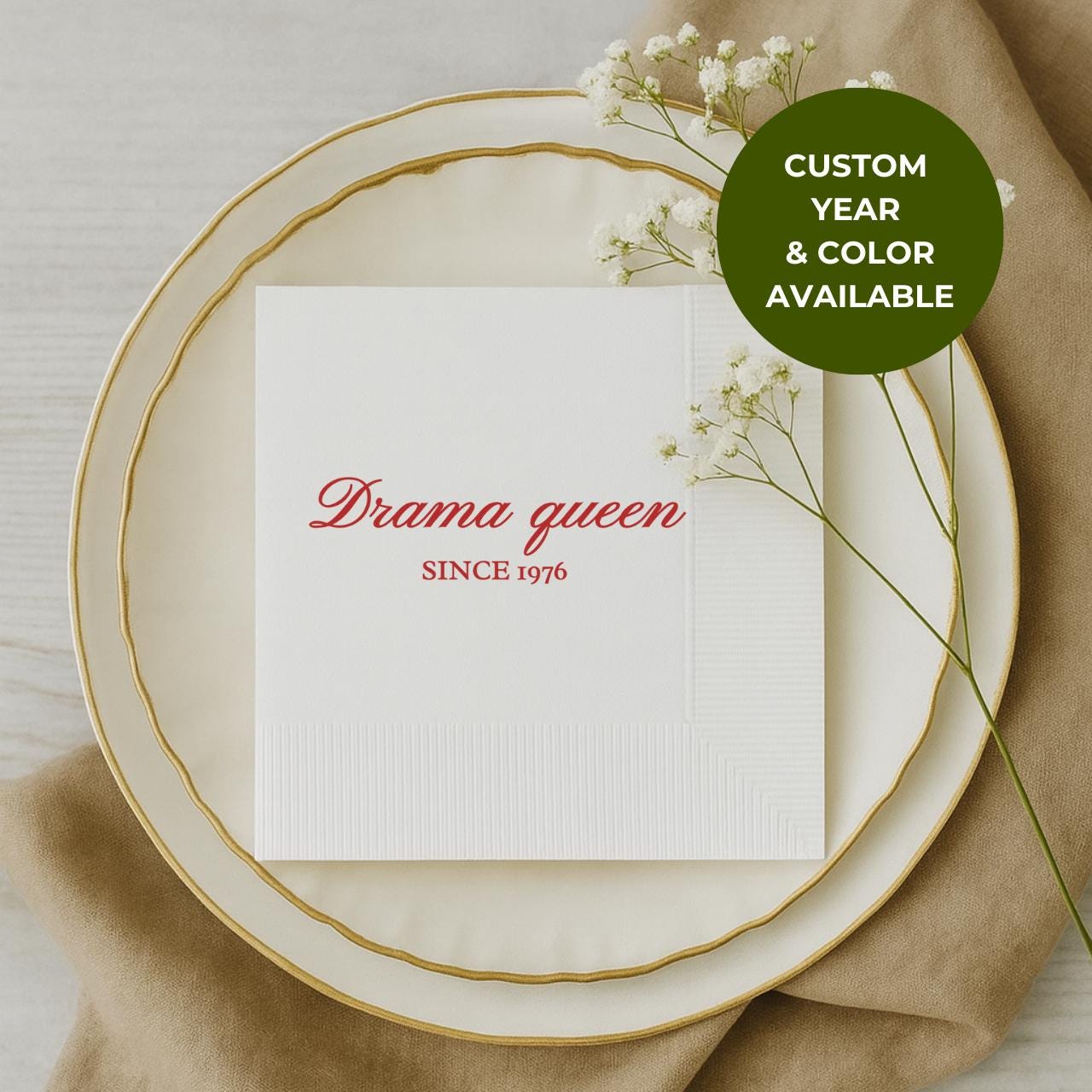 Drama Queen Since 1976 | Personalized 50th Birthday Napkins