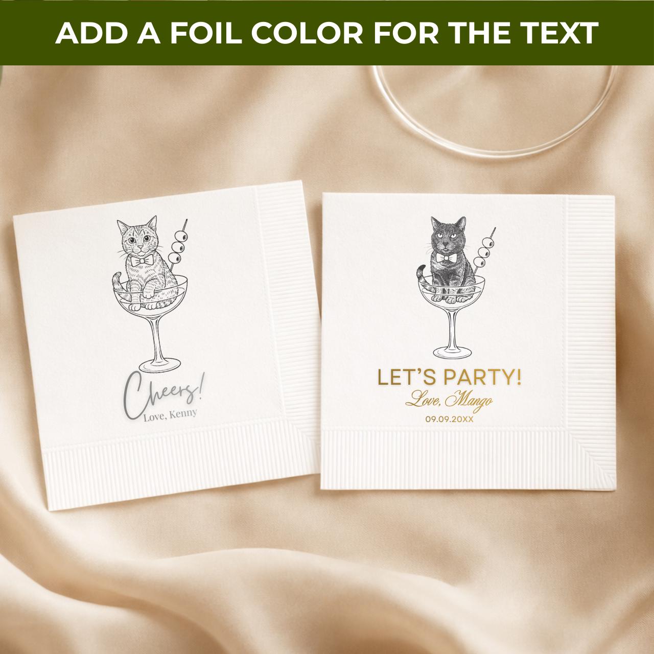 Cat in a Glass Drinks on Me | Custom Cat Wedding Napkins