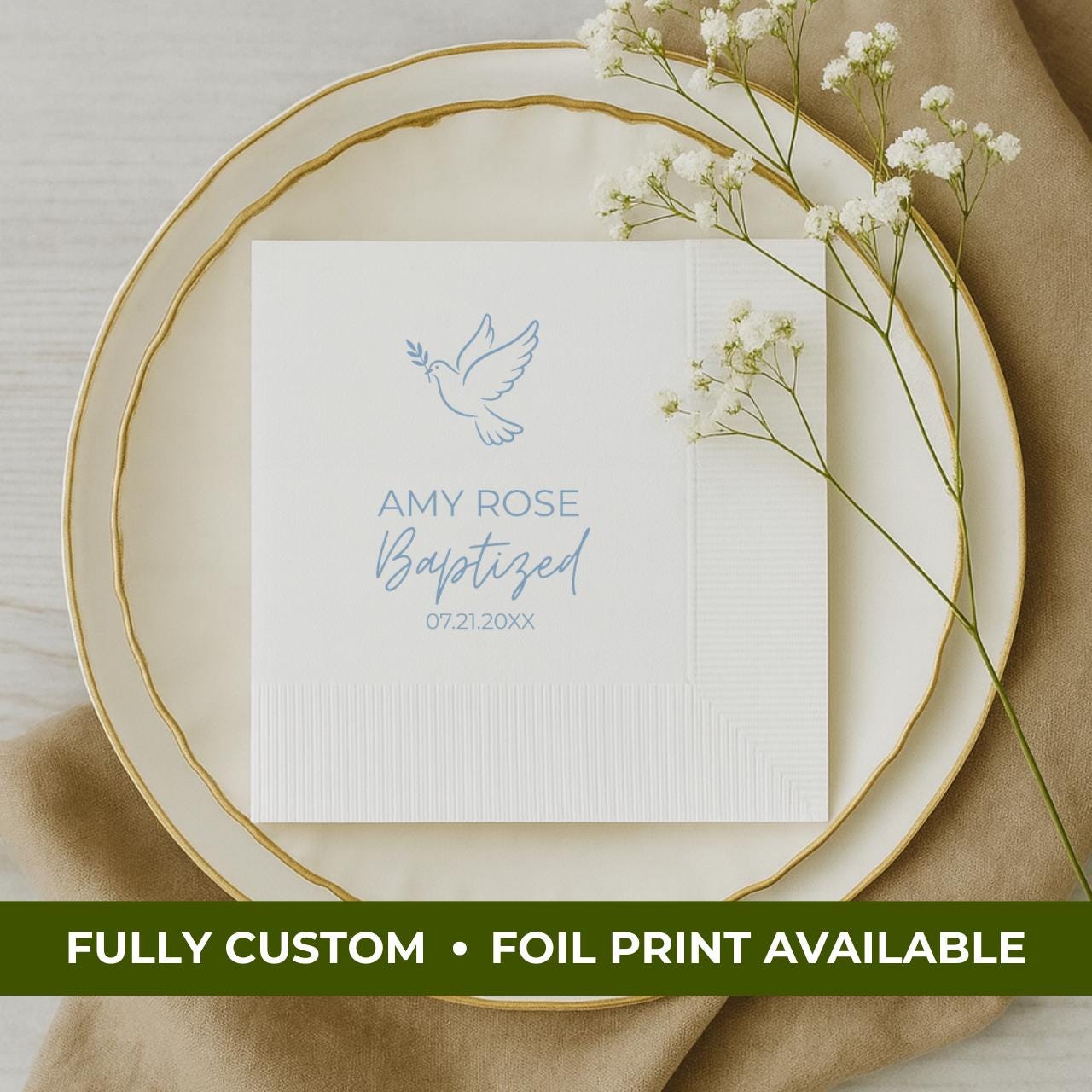 Dove | Name & Date | Personalized Baptism Napkins