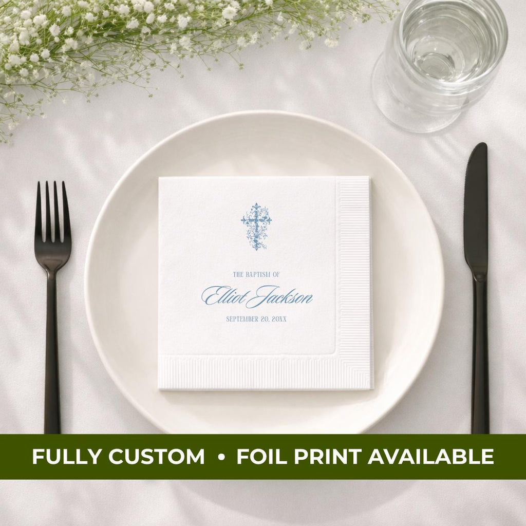 Ornate Cross | Name & Date | Personalized Baptism Napkins