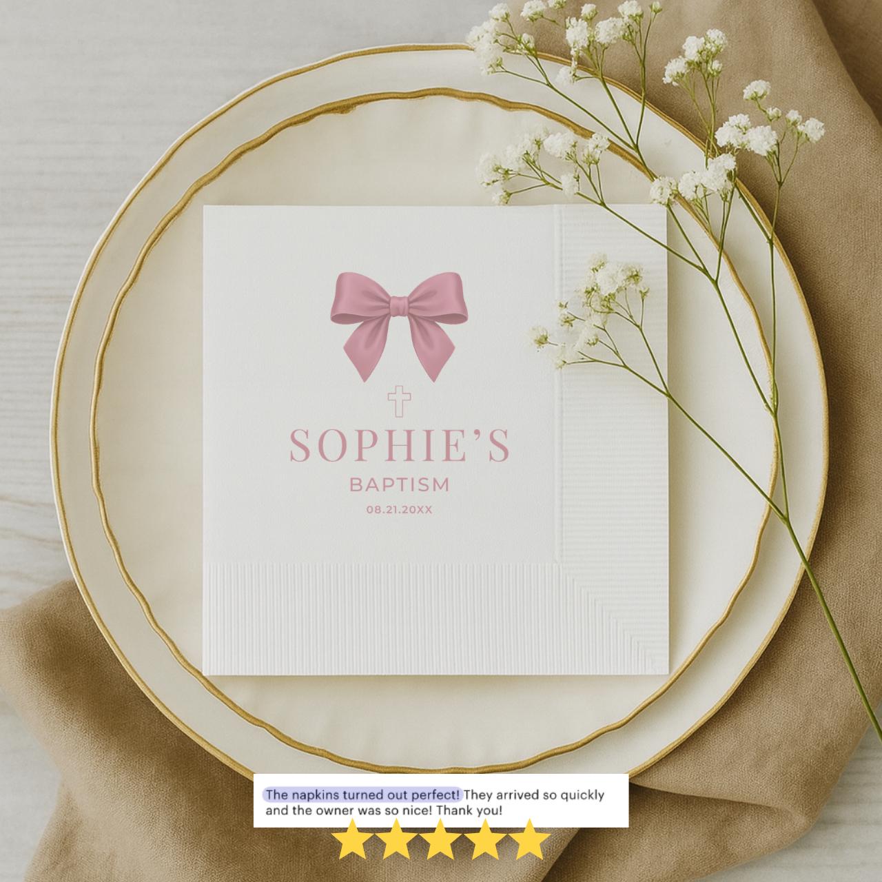 Satin Bow | Name & Date | Personalized Baptism Napkins
