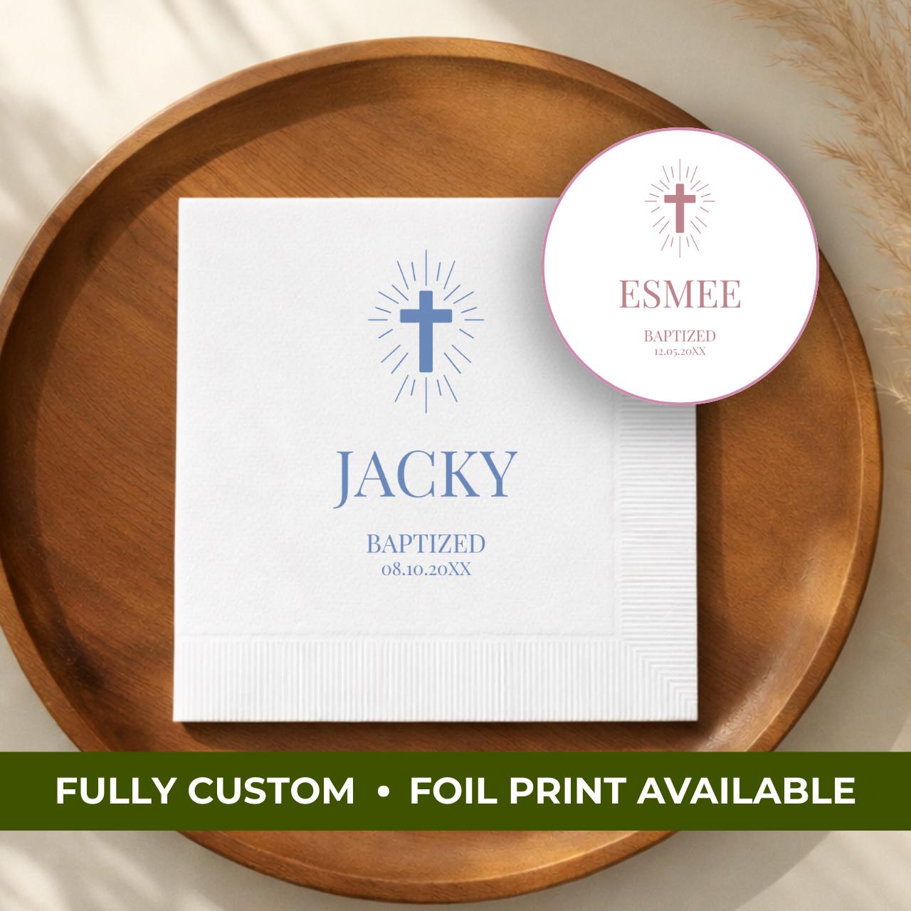 Radiant Cross | Name & Date | Personalized Baptism Napkins