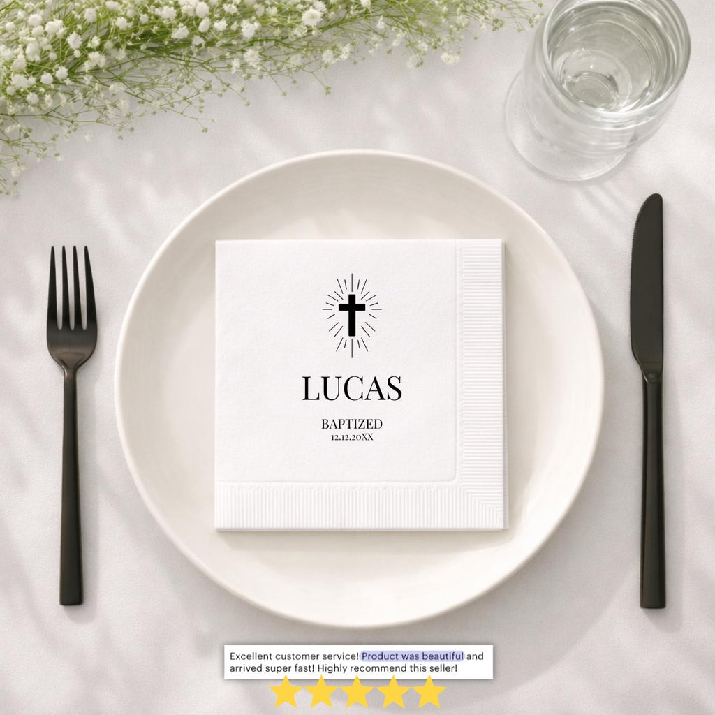 Radiant Cross | Name & Date | Personalized Baptism Napkins