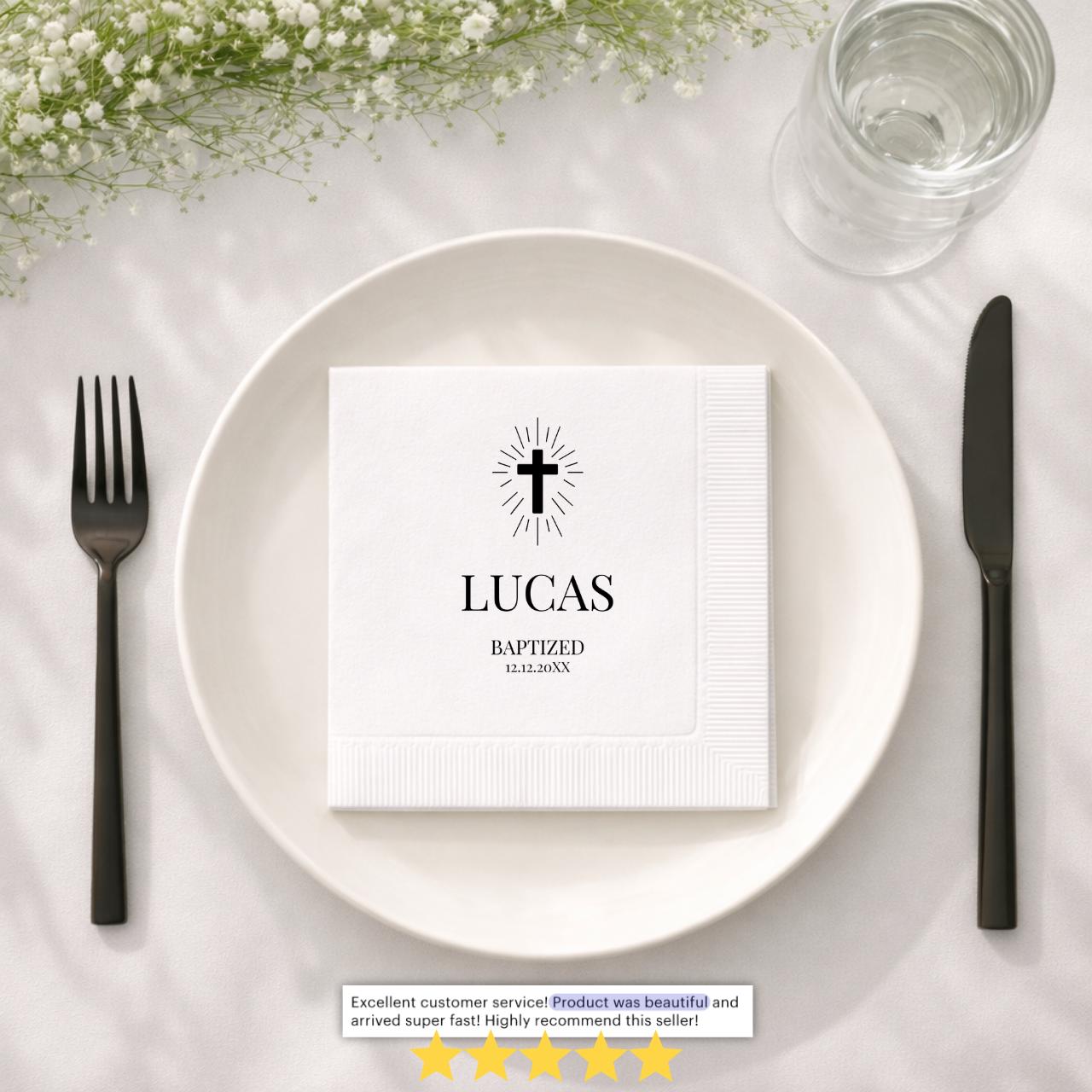 Radiant Cross | Name & Date | Personalized Baptism Napkins