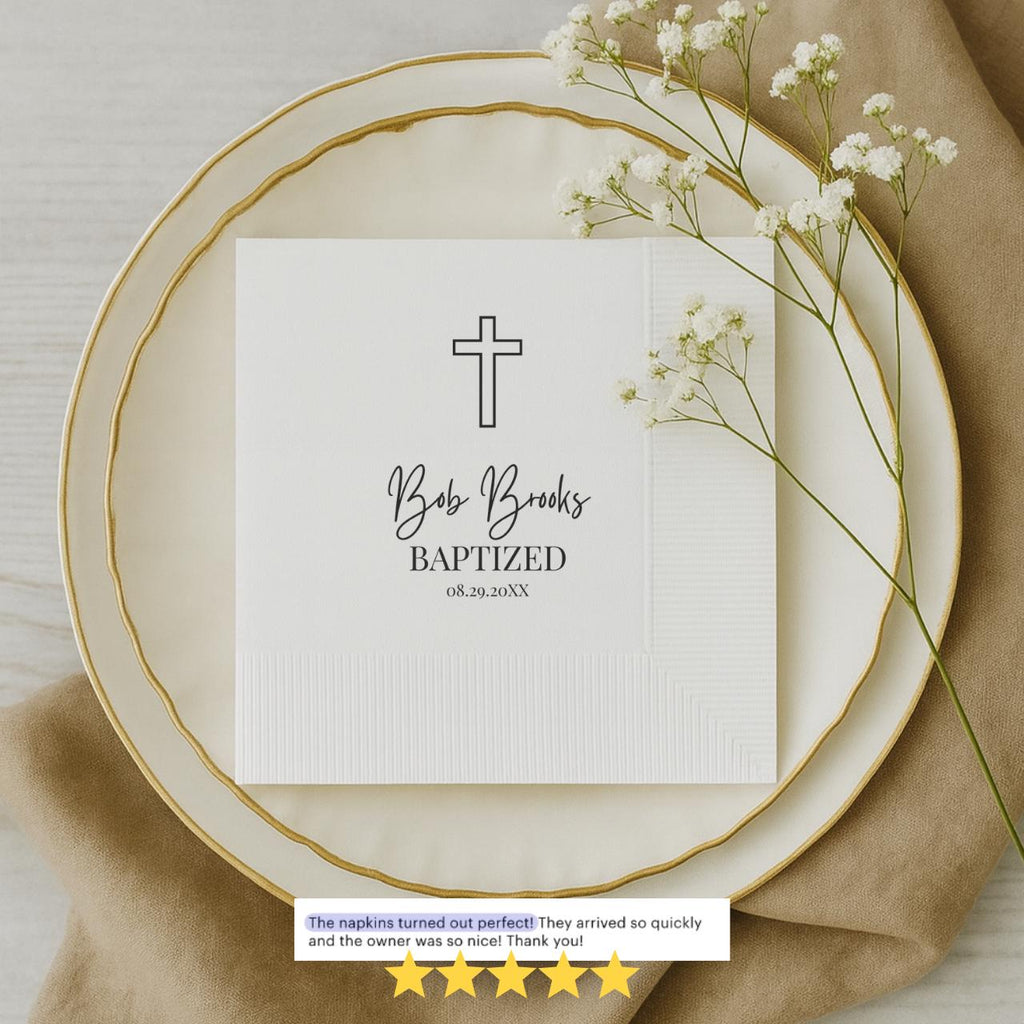 Outline Cross | Name & Date | Personalized Baptism Napkins