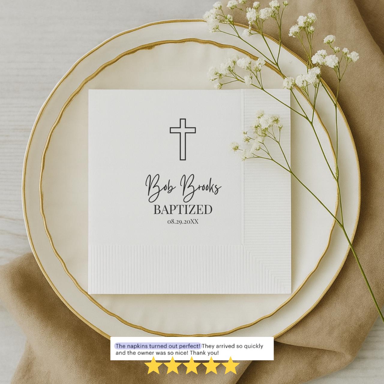 Outline Cross | Name & Date | Personalized Baptism Napkins
