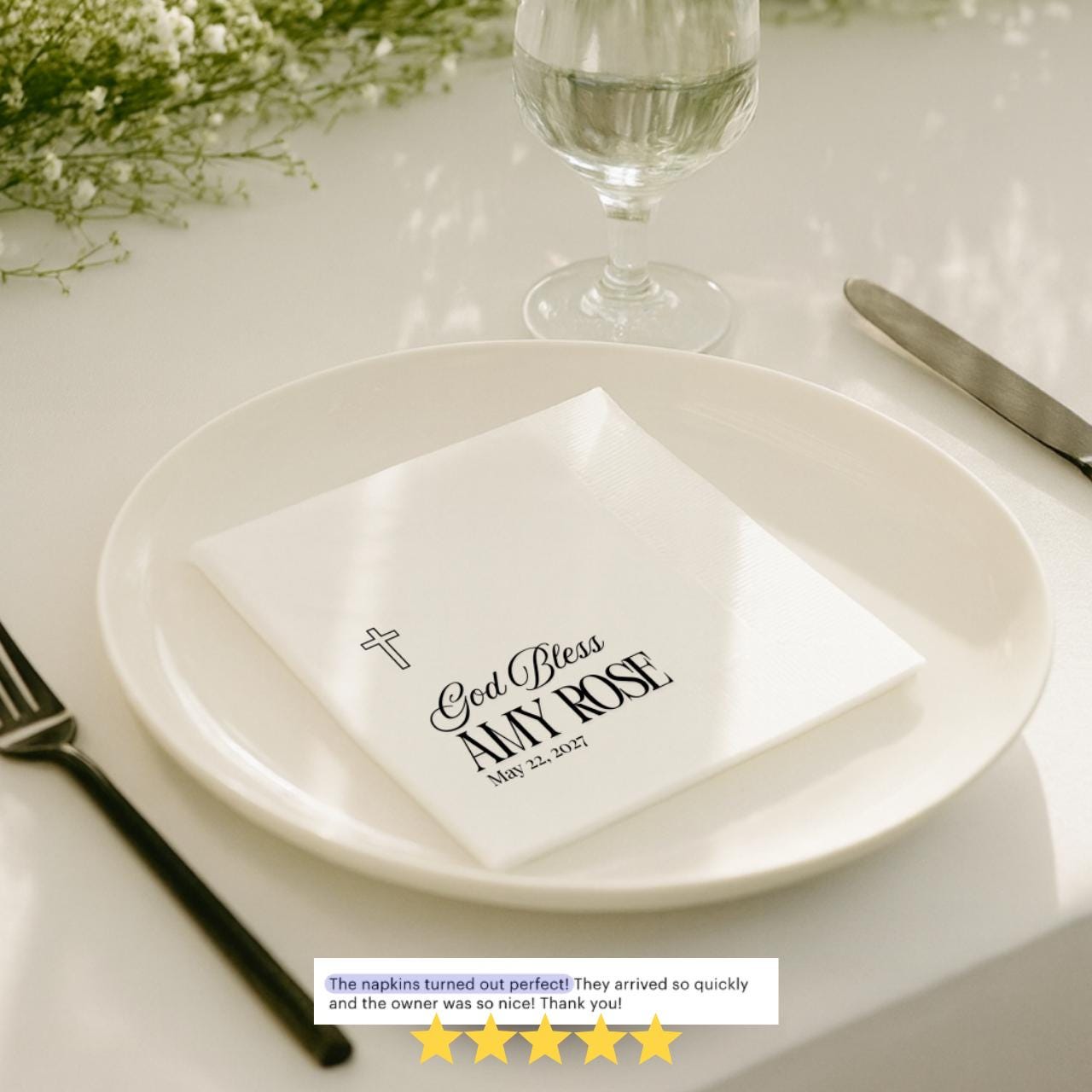 God Bless Classic | Name & Date | Personalized Baptism Napkins