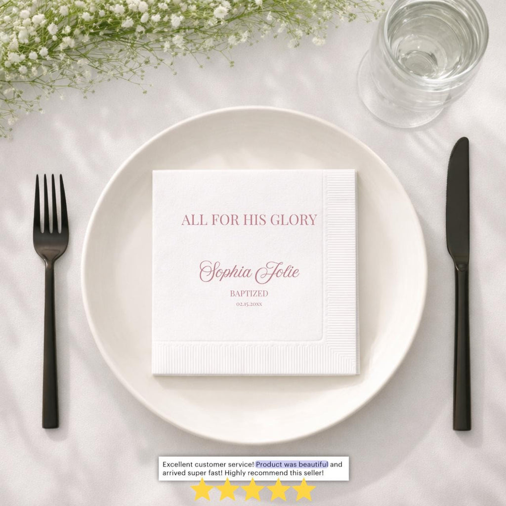 All For His Glory | Name & Date | Personalized Baptism Napkins