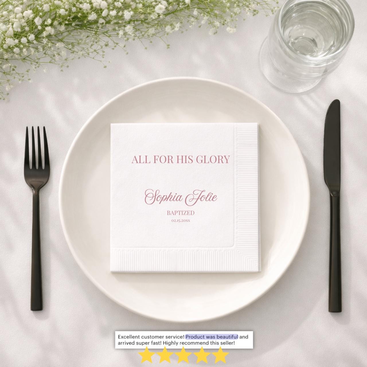 All For His Glory | Name & Date | Personalized Baptism Napkins