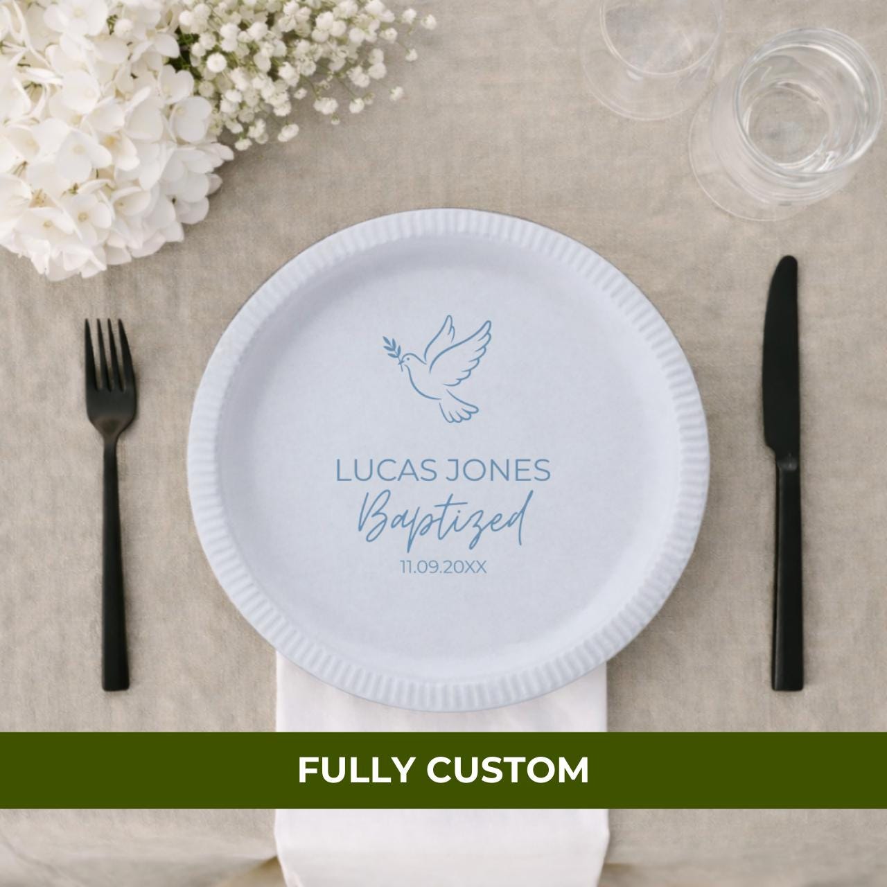 Dove | Name & Date | Personalized Baptism Plates