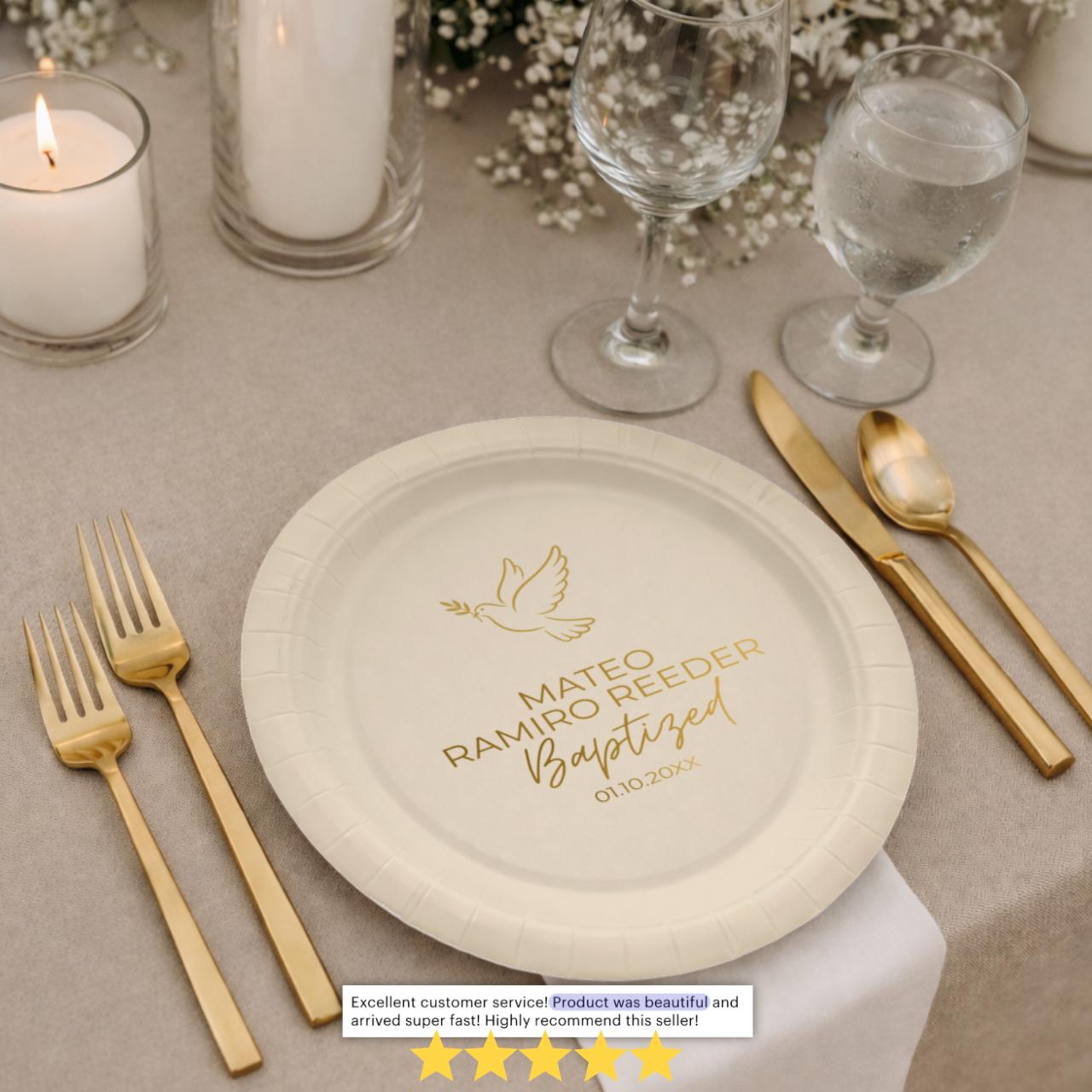 Dove | Name & Date | Personalized Baptism Plates