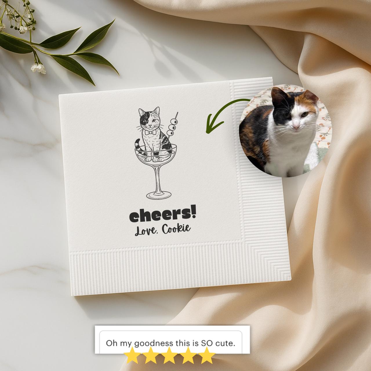 Cat in a Glass Drinks on Me | Custom Cat Wedding Napkins