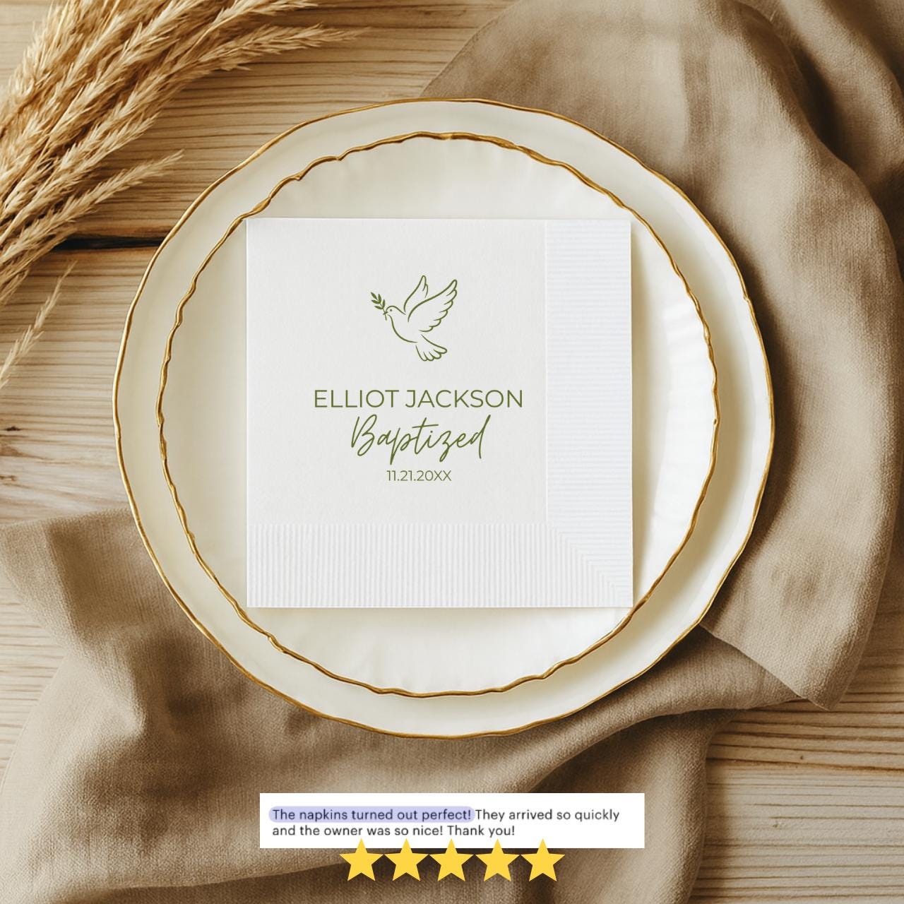 Dove | Name & Date | Personalized Baptism Napkins