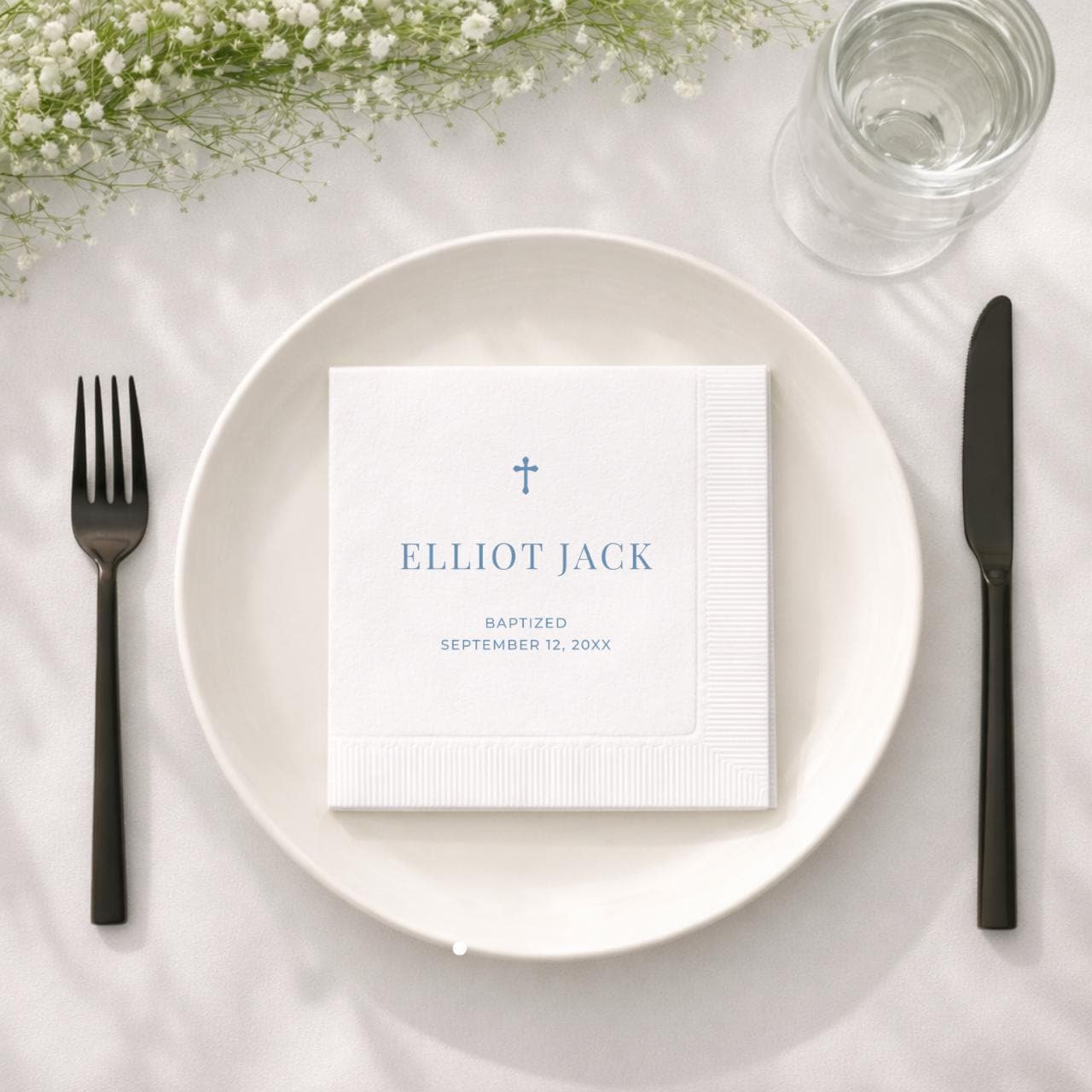 Minimal Cross | Name & Date | Personalized Baptism Napkins
