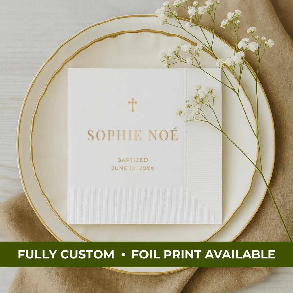 Minimal Cross | Name & Date | Personalized Baptism Napkins