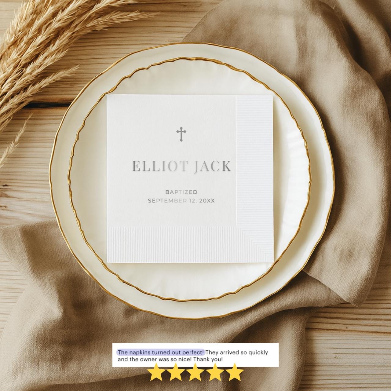 Minimal Cross | Name & Date | Personalized Baptism Napkins