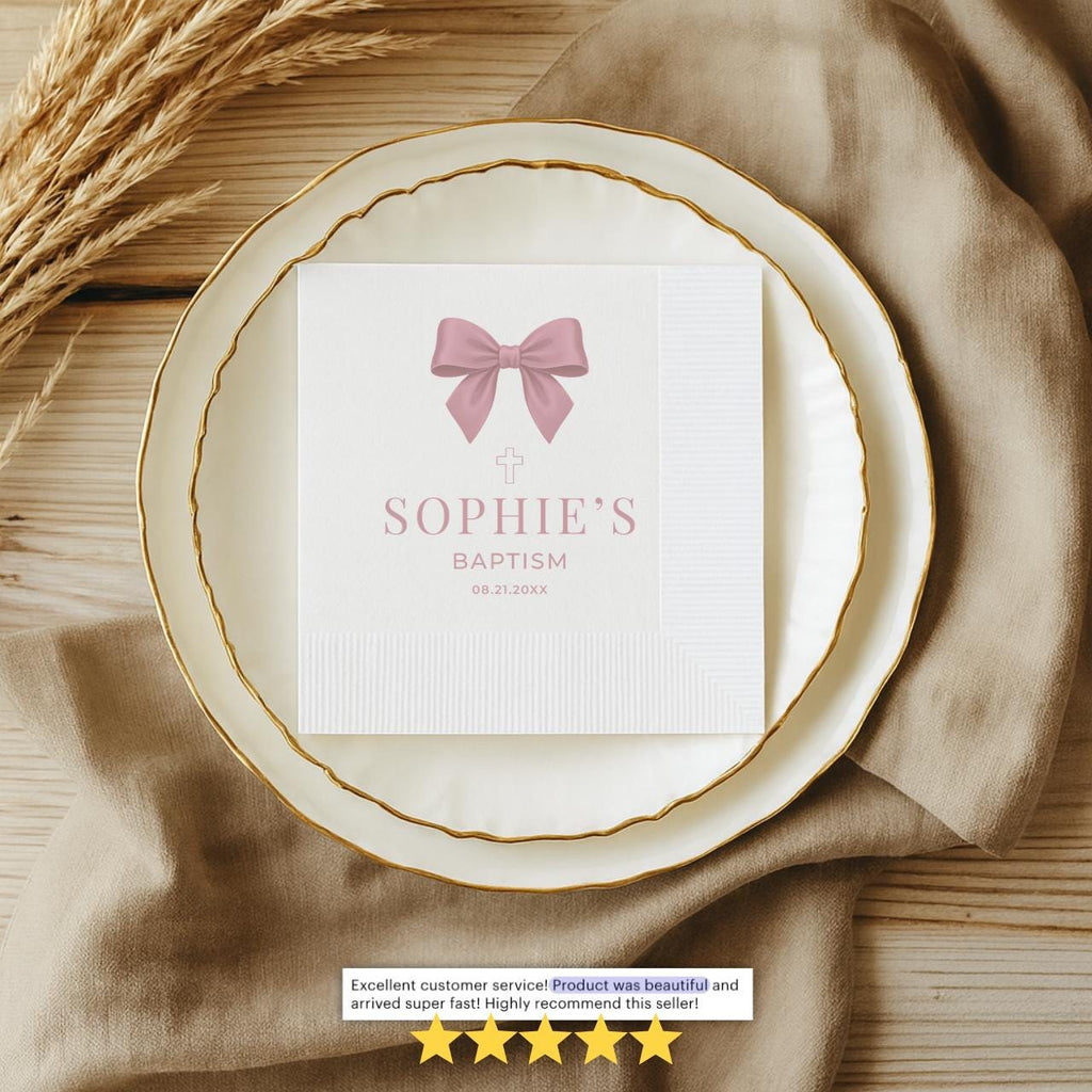 Satin Bow | Name & Date | Personalized Baptism Napkins