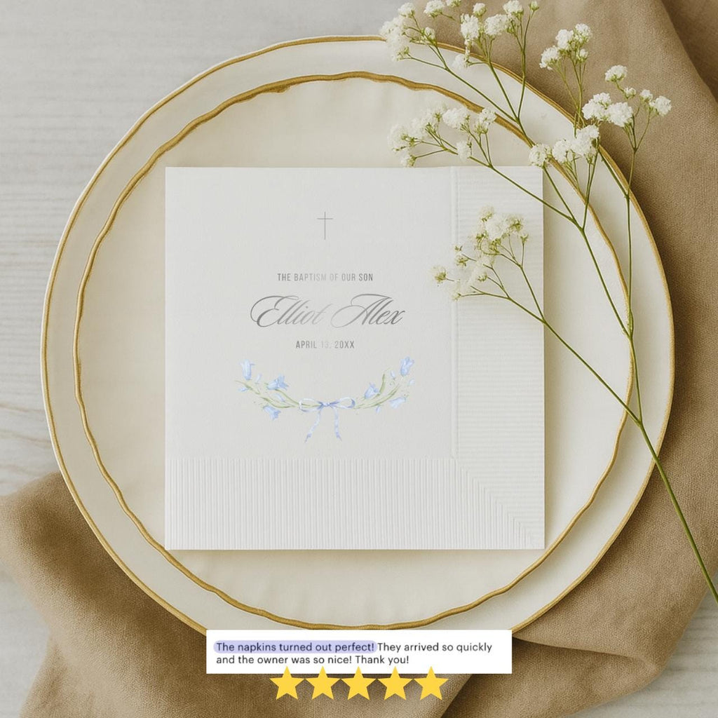 Floral Ribbon Bow | Name & Date | Personalized Baptism Napkins