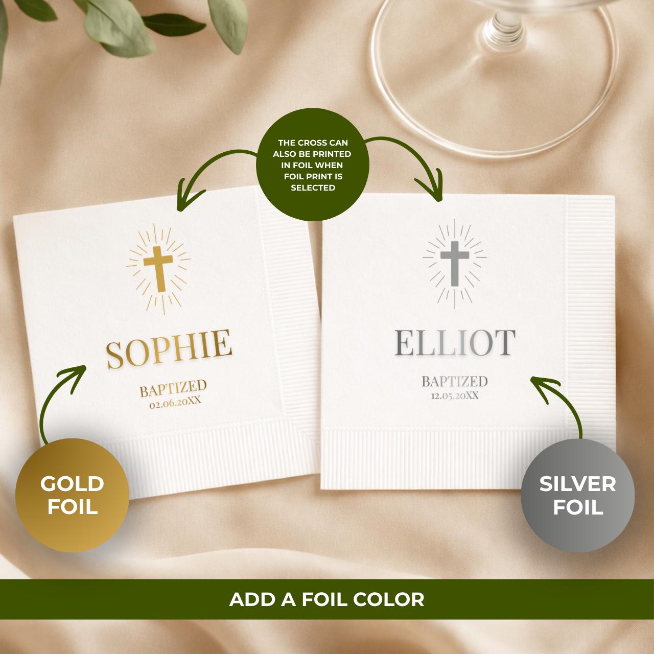 Radiant Cross | Name & Date | Personalized Baptism Napkins