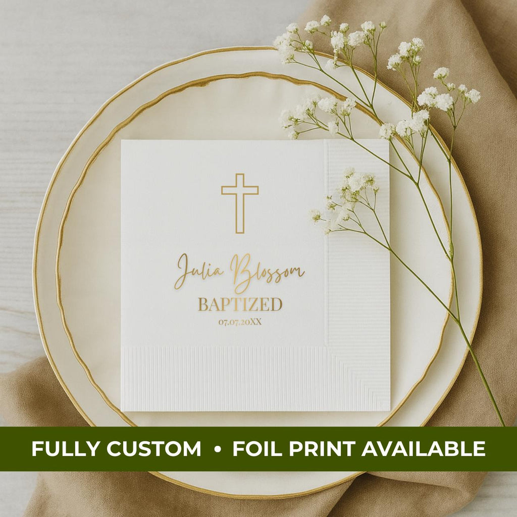 Outline Cross | Name & Date | Personalized Baptism Napkins